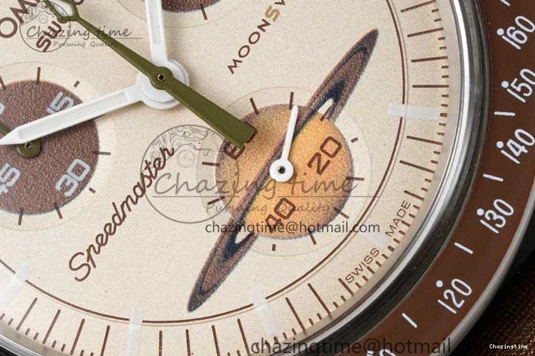 0418 Speedmaster Misson To Saturn 1:1 Best Edition Beige Dial On Nylon Strap Quartz Casual 7861
